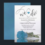 We doen een Elegant Turquoise Blue Roos Romantic W Kaart<br><div class="desc">Deze mooie huwelijksuitnodiging is romantisch, speels en stijlvol. Het bevat een leuke titel met een schattig hart en een modern script dat "we doen" aan de bovenkant, met alle details hieronder. Onderaan bevindt zich een prachtig eenzijdig blauw, turquoise, of azuurgekleurd roos aan de zijkant dat in een pool van water...</div>