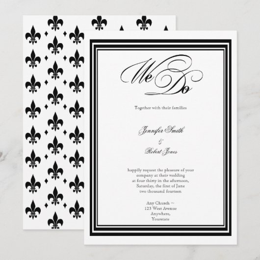 We doen een hedendaags Lijst Black White Wedding I Kaart (Voorkant / Achterkant)