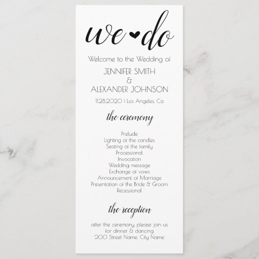 We doen een huwelijksprogramma programmakaart (Voorkant)