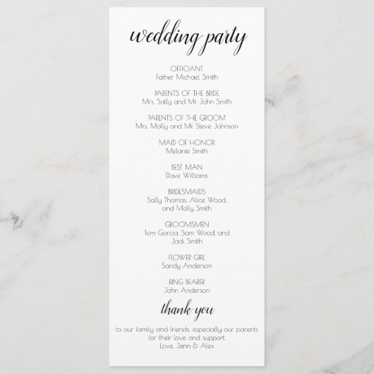 We doen een huwelijksprogramma programmakaart (Achterkant)