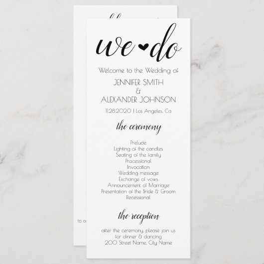 We doen een huwelijksprogramma programmakaart (Voorkant / Achterkant)