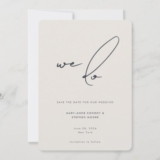We doen een minimalistische Beige Gray Calligrafie Save The Date (Voorkant)