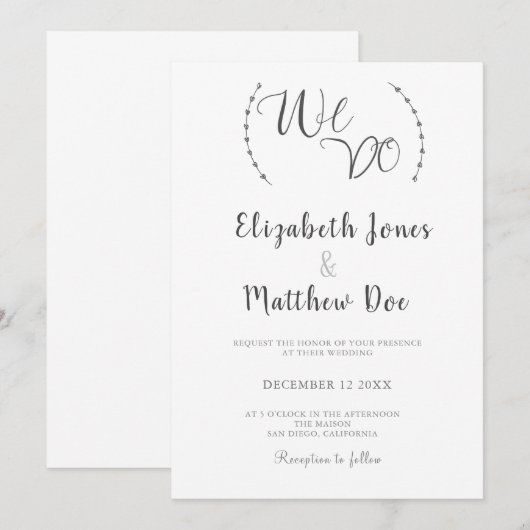 We doen een minimalistische uitnodiging tot wedden (Voorkant / Achterkant)