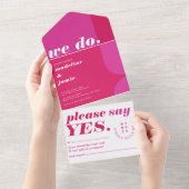 We doen een moderne, roze magenta retro Abstract All In One Uitnodiging (Afscheurbaar)