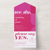 We doen een moderne, roze magenta retro Abstract All In One Uitnodiging (Binnen)