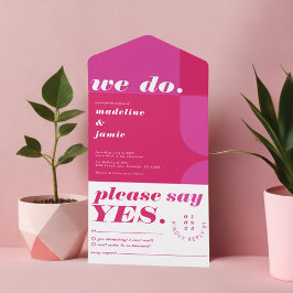 We doen een moderne, roze magenta retro Abstract All In One Uitnodiging