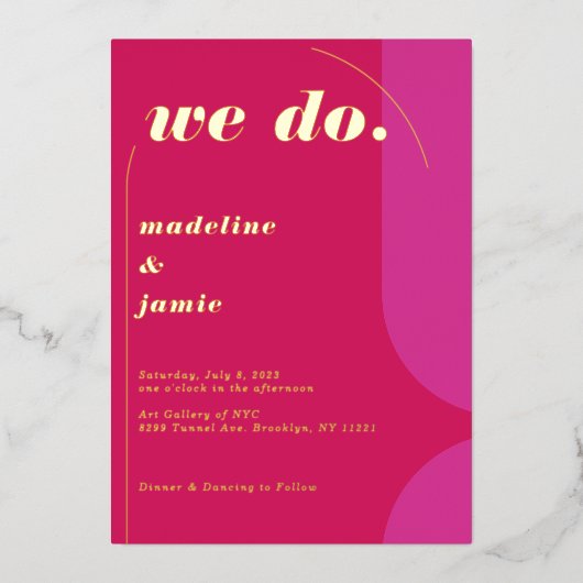 We doen een moderne, roze magenta retro Abstract Folie Uitnodiging (Voorkant)