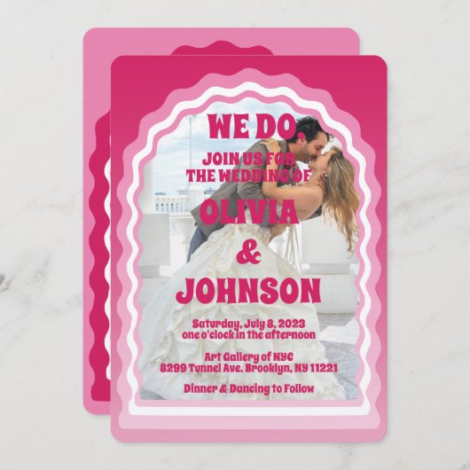 We doen een moderne roze magenta retro Wavy Arch F Kaart (Voorkant / Achterkant)