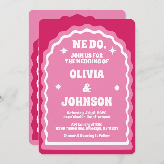 We doen een moderne, roze magenta retro Wavy Arch Kaart (Voorkant / Achterkant)