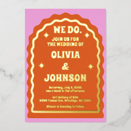 We doen een moderne, roze Oranje rugzak Folie Uitnodiging