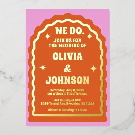 We doen een moderne, roze Oranje rugzak Folie Uitnodiging (Voorkant)