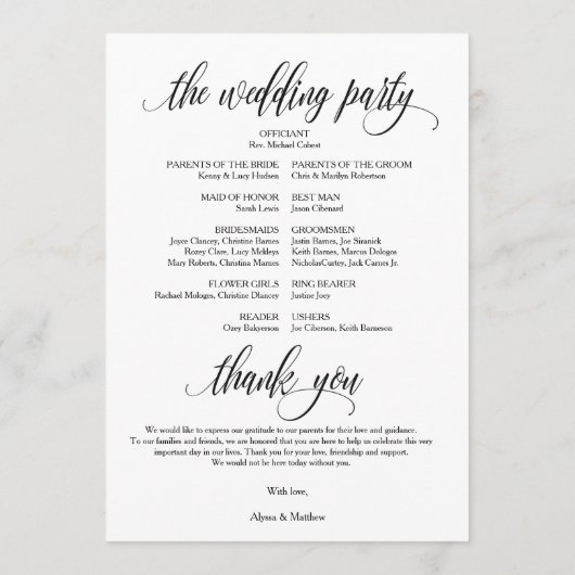 We doen een trouwprogrammakaart 5x7 modern design  programmakaart (Achterkant)