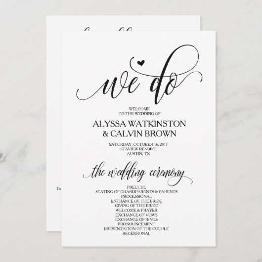 We doen een trouwprogrammakaart 5x7 modern design  programmakaart (Voorkant / Achterkant)