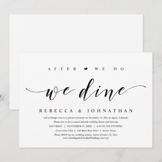 We doen een uitnodiging na de bruiloft. (Voorkant / Achterkant)