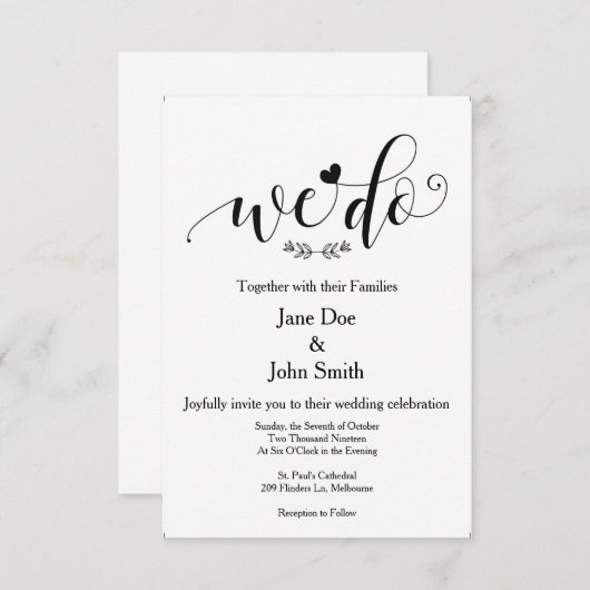 We doen een uitnodiging voor een basisbruiloft (Voorkant / Achterkant)