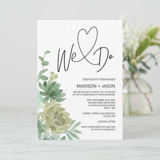 We doen eenvoudige moderne bruiloftgroen succulent kaart (Staand voorkant)