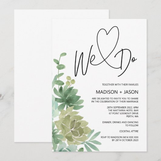 We doen eenvoudige moderne bruiloftgroen succulent kaart (Voorkant / Achterkant)