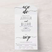 "We doen" elegant script calligrafie bruiloft All In One Uitnodiging (Binnen)