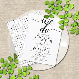 "We doen" elegant script calligrafie bruiloft Kaart