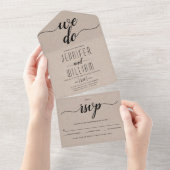 "We doen" elegant script calligraphy kraft bruilof All In One Uitnodiging (Afscheurbaar)