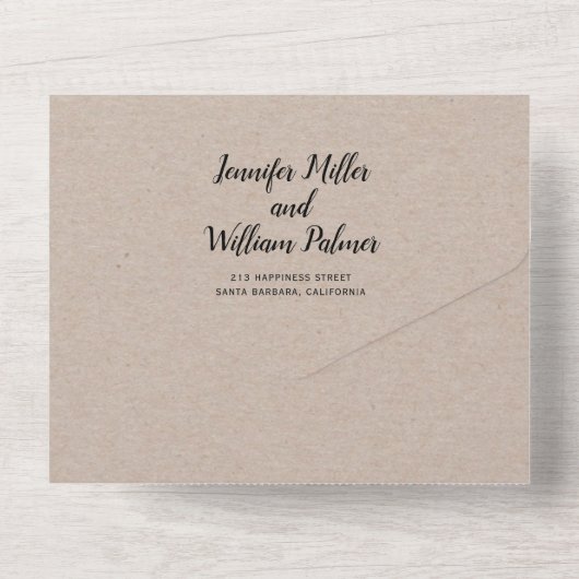 "We doen" elegant script calligraphy kraft bruilof All In One Uitnodiging (Achterkant)