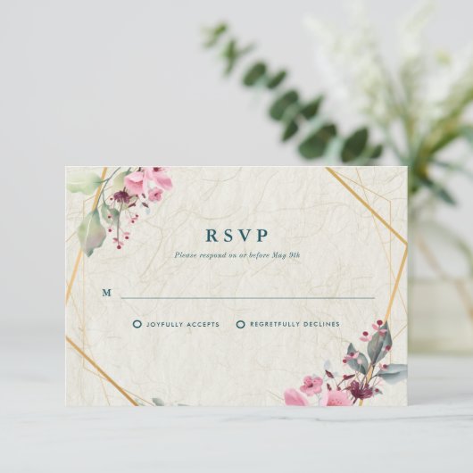 We doen elegante bloemen botanische bruiloft RSVP kaartje (Staand voorkant)