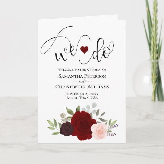 We doen elegante Bourgondische Blush Boho Rozen br Programma (Voorkant)