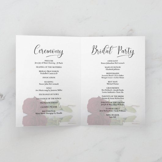 We doen elegante Bourgondische Roos gevouwen bruil Programma (Binnen)