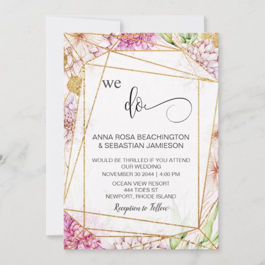 *~* WE DOEN Floral Geometric RSVP AR15 QR Wedding  Kaart (Voorkant)