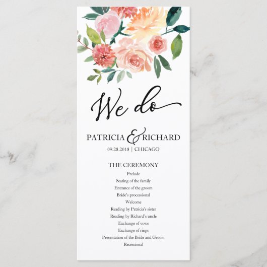 We doen Floral Waterverf bruiloft programma 4x9 Programmakaart (Voorkant)