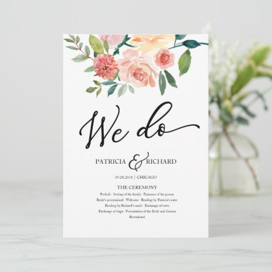 We doen Floral Waterverf bruiloft programma Programmakaart (Staand voorkant)