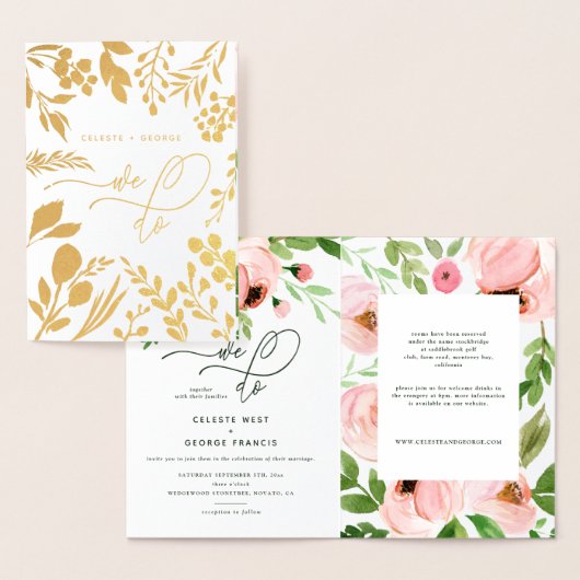 We doen florale waterverf en echte folie bruiloft kaarten (Display)