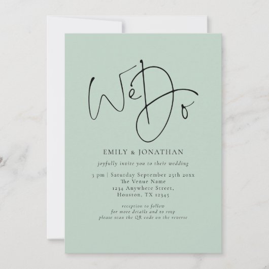 We doen foto overlay script QR code sage bruiloft Kaart (Voorkant)