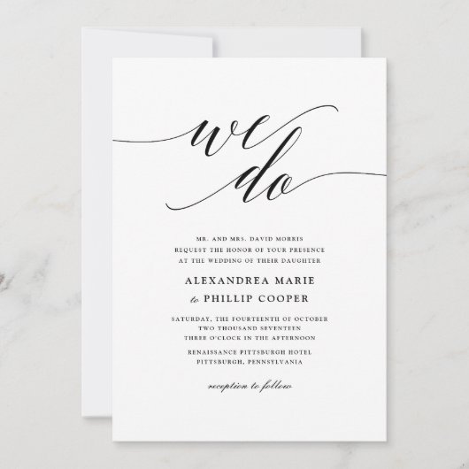 We doen gewoon zwart-wit bruiloft kaart (Voorkant)