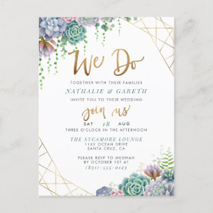 We doen Gold Glitter Script Cute Succulents Wedden Uitnodiging Briefkaart
