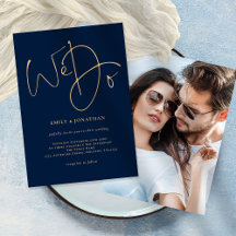 We doen Gold Script Photo Navy Blue Wedding