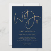 We doen Gold Script Photo Navy Blue Wedding Kaart (Voorkant)