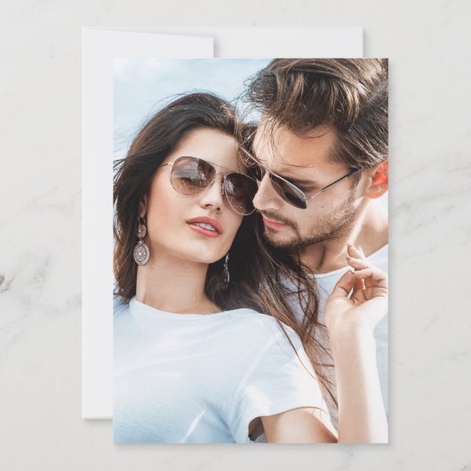 We doen Gold Script Photo Navy Blue Wedding Kaart (Achterkant)