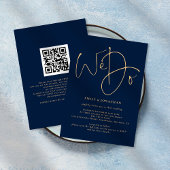 We doen Gold Script QR Code Navy Blue Wedding Invi Kaart