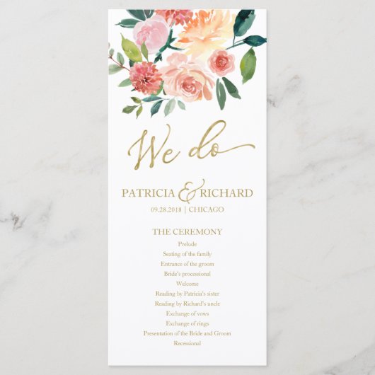We doen gouden bloemen Waterverf bruiloft programm Programmakaart (Voorkant)