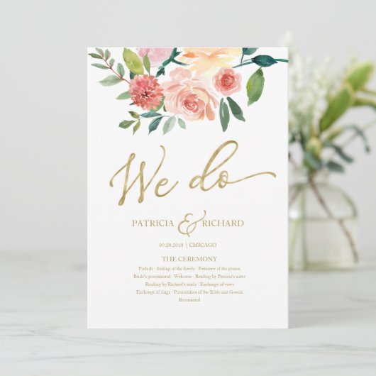 We doen gouden bloemen Waterverf bruiloft programm Programmakaart (Staand voorkant)