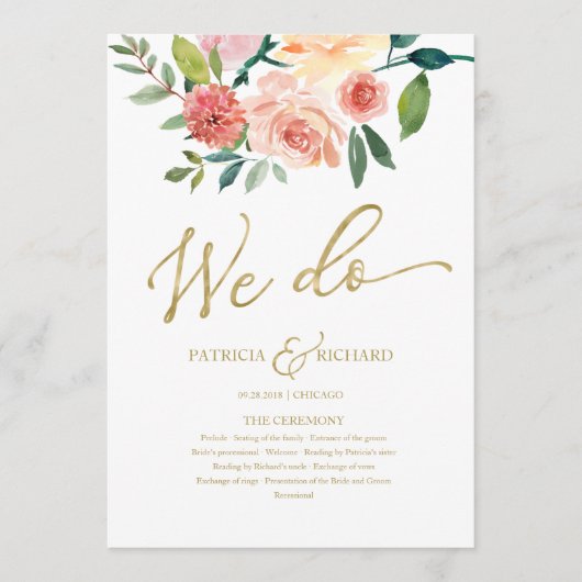 We doen gouden bloemen Waterverf bruiloft programm Programmakaart (Voorkant)