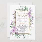 We doen gouden glitter script paarse bloemen bruil kaart (Voorkant)
