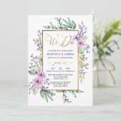 We doen gouden glitter script paarse bloemen bruil kaart (Staand voorkant)