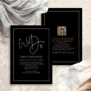 We doen gouden script lijn rand QR zwart bruiloft Kaart
