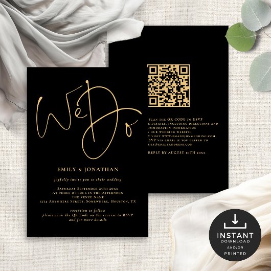 We doen gouden script QR code zwart bruiloft Kaart