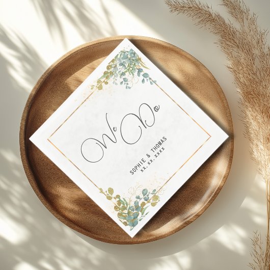 We doen groene en gouden eucalyptus waterverf brui servet