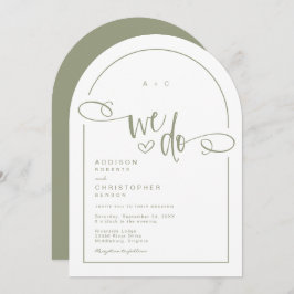 We doen Heart Sage Green Modern Script Wedding Kaart