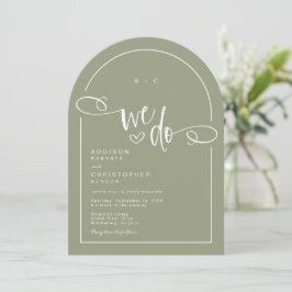 We doen Heart Sage Green Modern Script Wedding Kaart