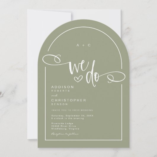We doen Heart Sage Green Modern Script Wedding Kaart (Voorkant)